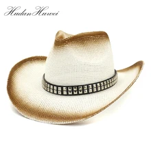 Коричневый спрей краска для мужчин и женщин большой пляжный навес соломенная шляпа Кепка летний солнцезащитный козырек Джаз формальный топ шляпа ковбой шляпы с поясом заклепки
