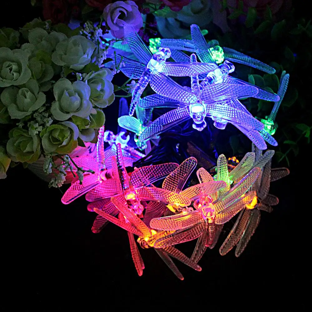 colorful Светодиодный солнечный светильник Стрекоза строка рождественские украшения - Испускаемый цвет: colorful