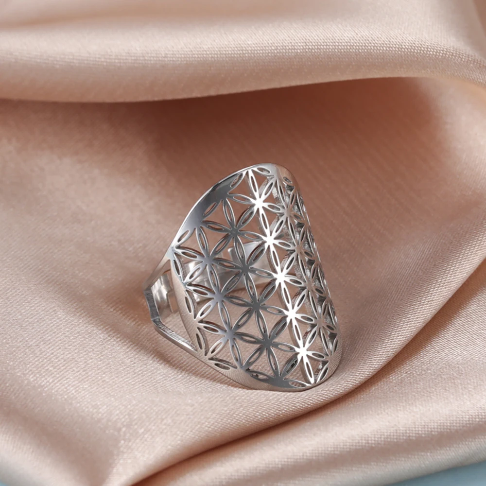 Женское кольцо из нержавеющей стали Skyrim Viking Flower of Life регулируемое геометрическое