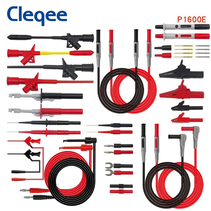 

Cleqee P1600 series Multimeter Test Lead Kit 4mm Banana Plug-Test Cable Test Probe IC Hook Clips Automotive Repair Tool Set