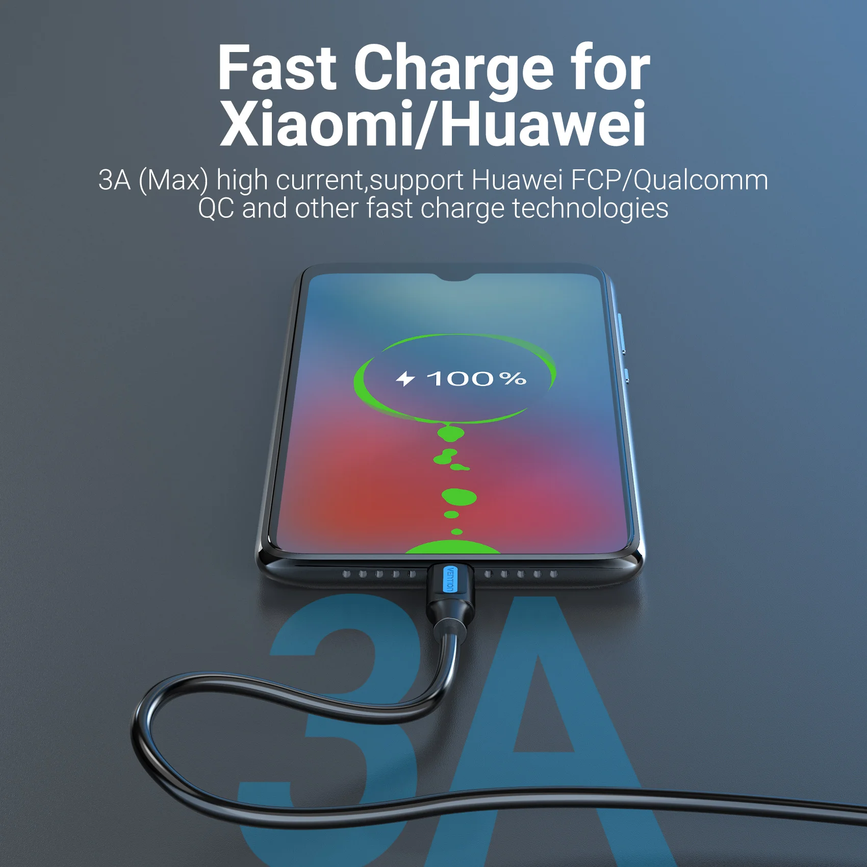Vention 3A USB 유형 C 케이블 삼성 Galaxy S10 S9 용 고속 USB 3.0 충전 케이블 Huawei P30 20 Pro USB C 데이터 충전 케이블