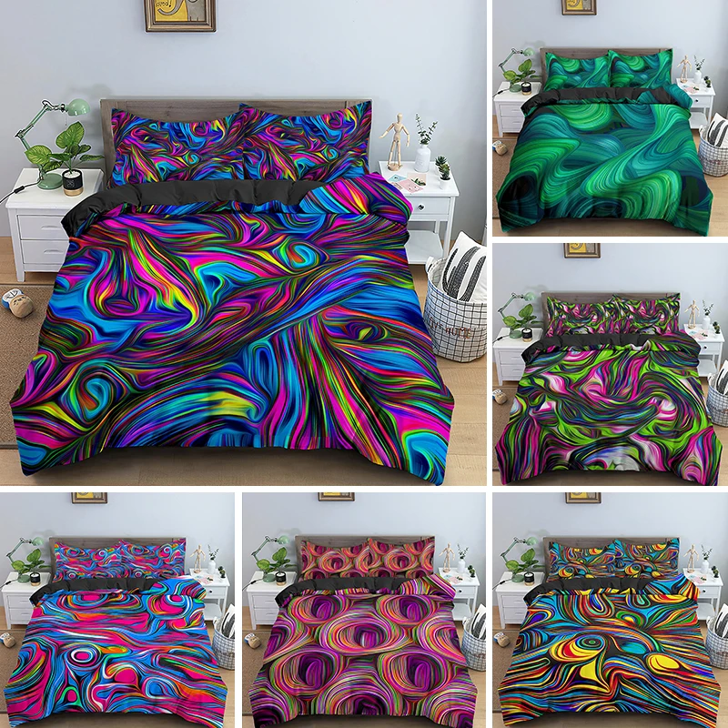 

Abstract 3D Printing Psychedelic Bedding Set 3D Duvet Cover Bed Set Pillowcase Bed Cover Linens Bedclothes Home Textile