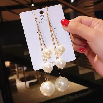 

Exaggerated Large Pearl Long Tassel Earrings Classic Temperament European And American Queen Model Fashion Earrings Jewelry