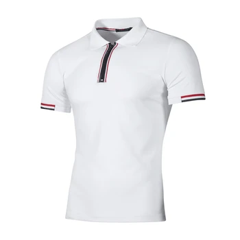 

Brand Business Casual Men's Polo Short Homme Polo Solid Color Striped Knitted Turn-down Collar Polo Zipper Collar Placket Shirt