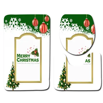 

3PCS Bath Mat Polyester Fiber Bathroom Product Xmas Decoration Carpet Toilet Seat Cover 3D Printed Christmas Rug Floor Mat