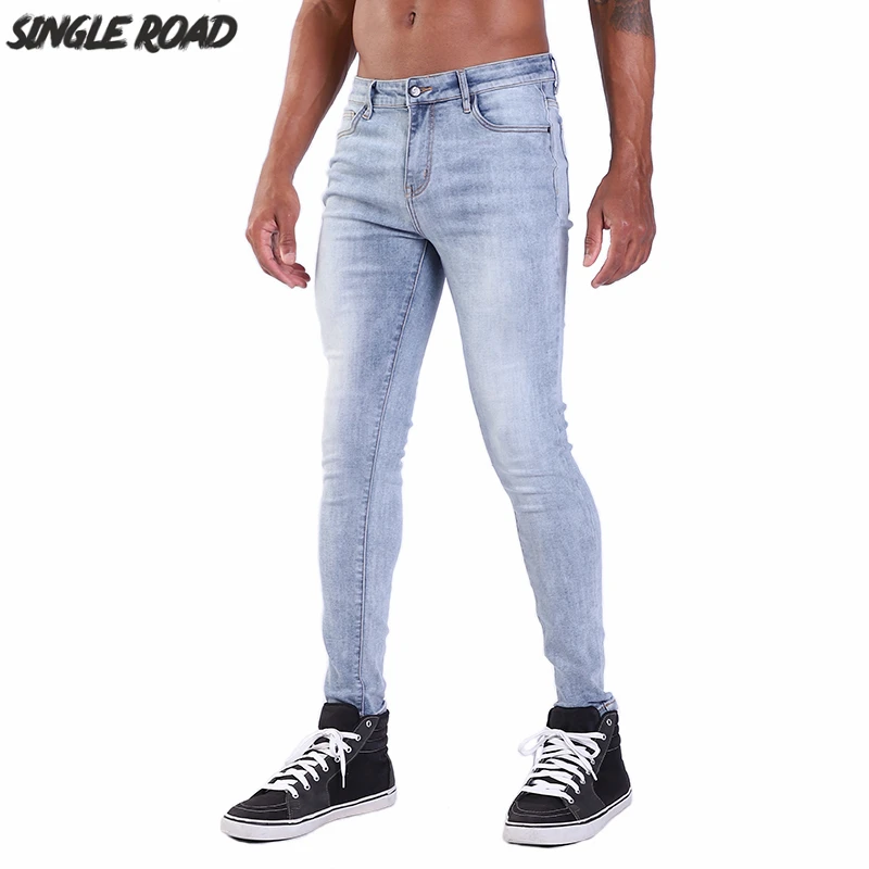 

SingleRoad Brand EUR Size High Quality Men's Skinny Jeans Men Solid Plain Stretch Blue Jeans Male Denim Casual Pants Slim Fit