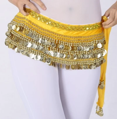 Multi-Rows Gold Coin Beads Belly Dance Skirt Wrap Gift Idea Dance Shows Party Night Out Shining Velvet Hip Scarf Skirt Dancewear - Цвет: yellow