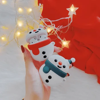 

Couple Red Blue Color Christmas Snowman Earphone Case for Airpods 1/2 Creative Silicone Wireless Bluetooth Earphone Cover