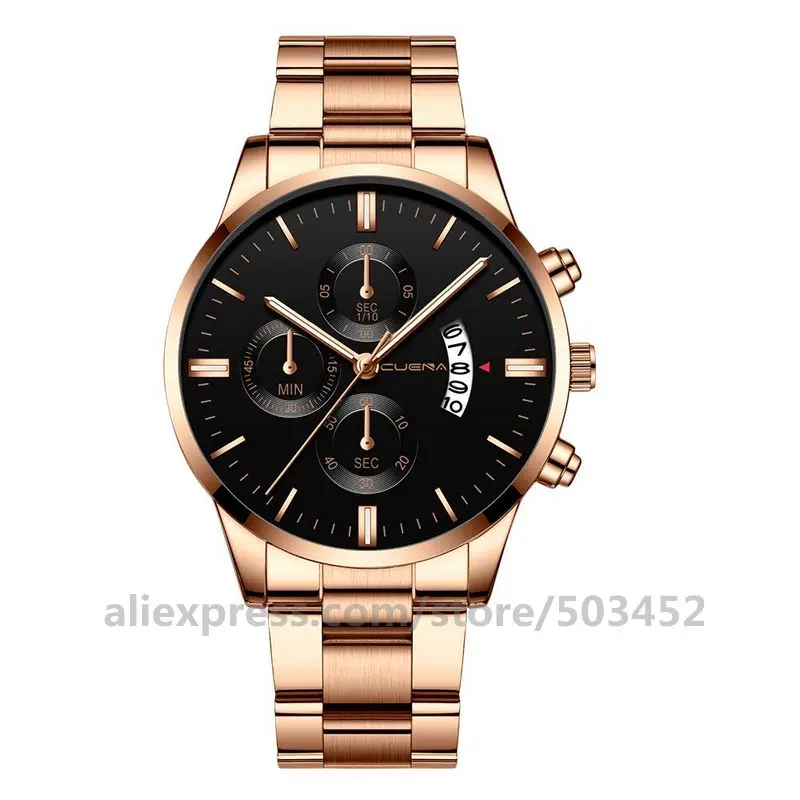 

100pcs/lot CUENA 6801 Three Eye Fashion Men's Watches Stainless Steel Calendar Business Watch Analog Date Hours Wrist Watch