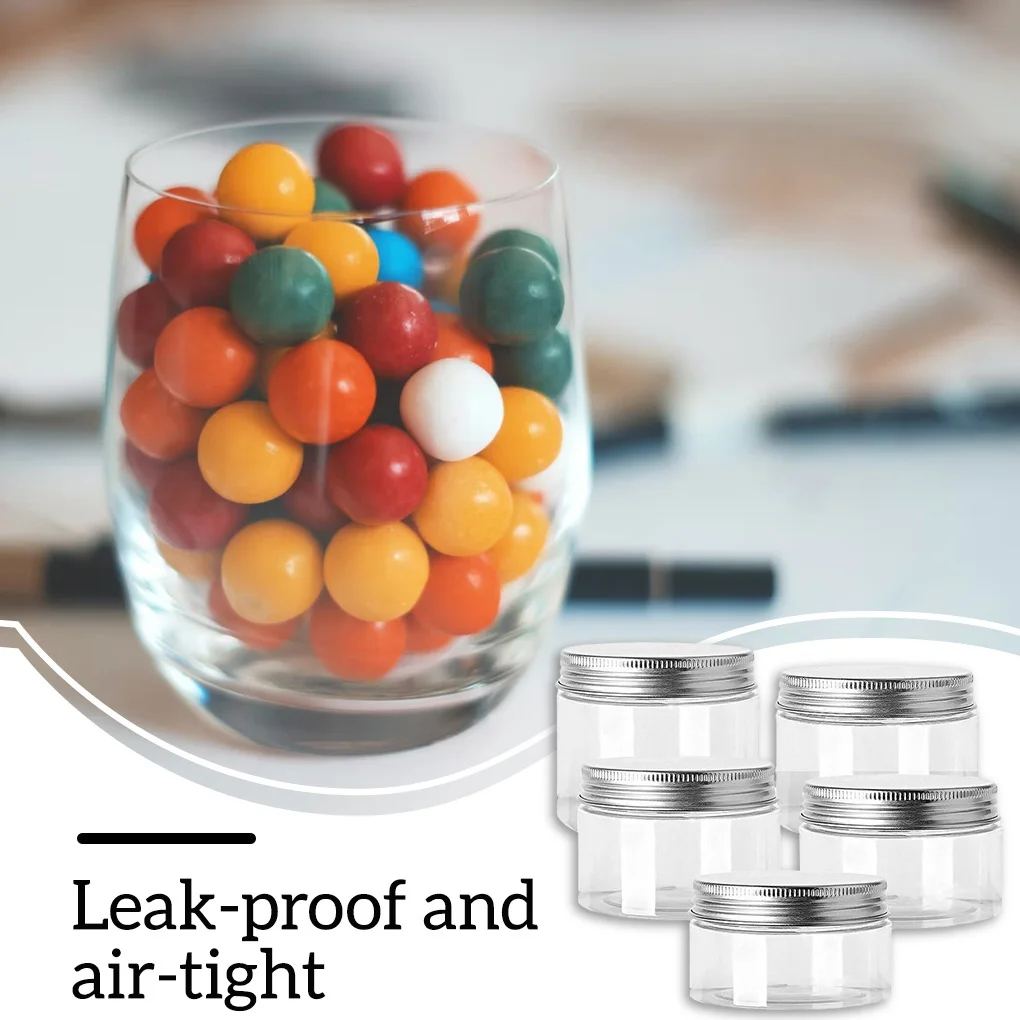 10pcs 30/50/60/80ml Empty Plastic Clear Cosmetic Jars Makeup Container Clear Jar Food Airtight Storage Jars with Aluminum Lids