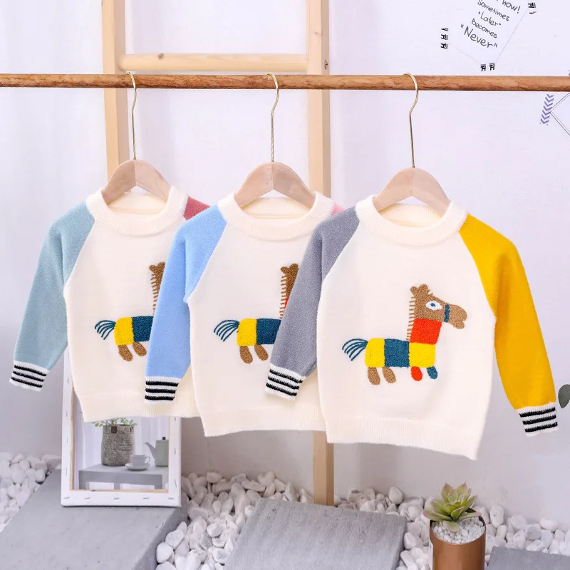 

2019 new autumn item kid cute horse sweaters three colors