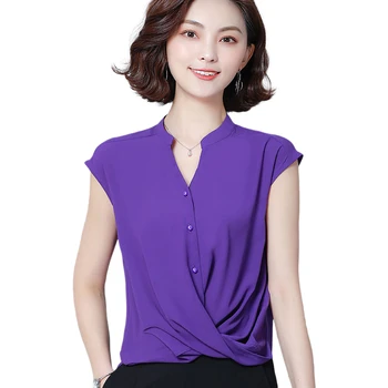 

Solid Irregular Chifffon Women Shirts 2020 Summer New V-Neck Sleeveless Slim Office Lady Elegant Shirts Outwear Coat Tops