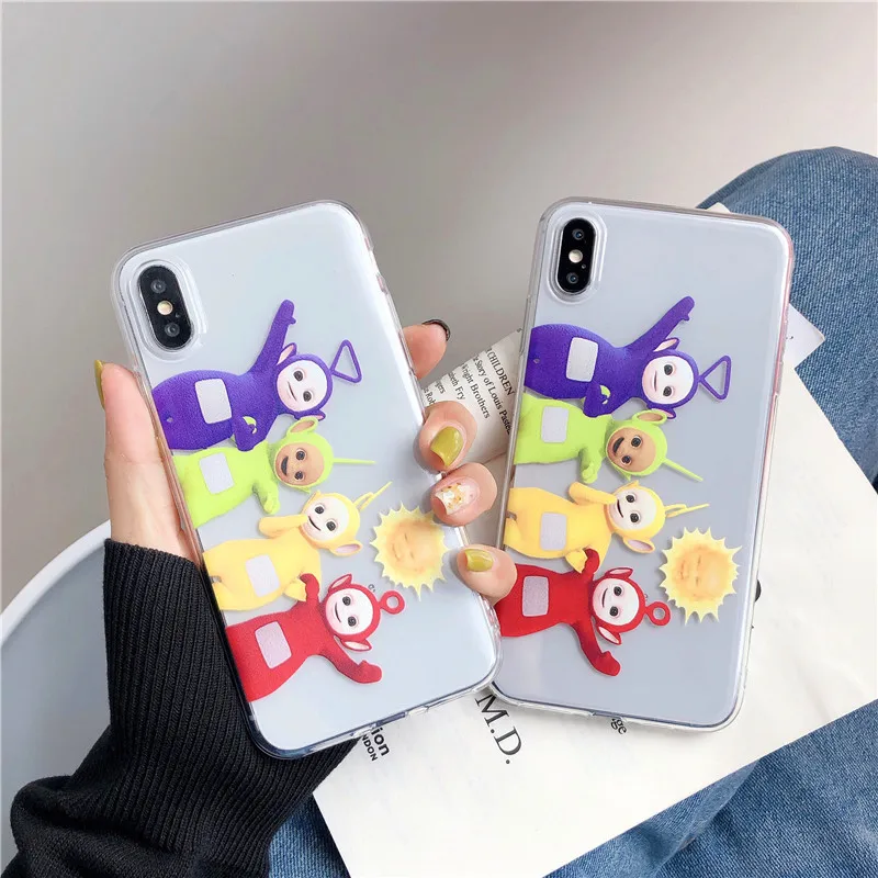 

Cute Teletubbies For iPhone Xs XR Max Mobile Phone Shell For iPhone 6s 7 8 Plus Transparent Soft Anti-knock Mobile Phone Shell
