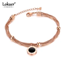 Модный свадебный браслет из титановой стали с римскими цифрами и круглой биркой, многослойный женский браслет с толстой цепочкой из розового золота B18089