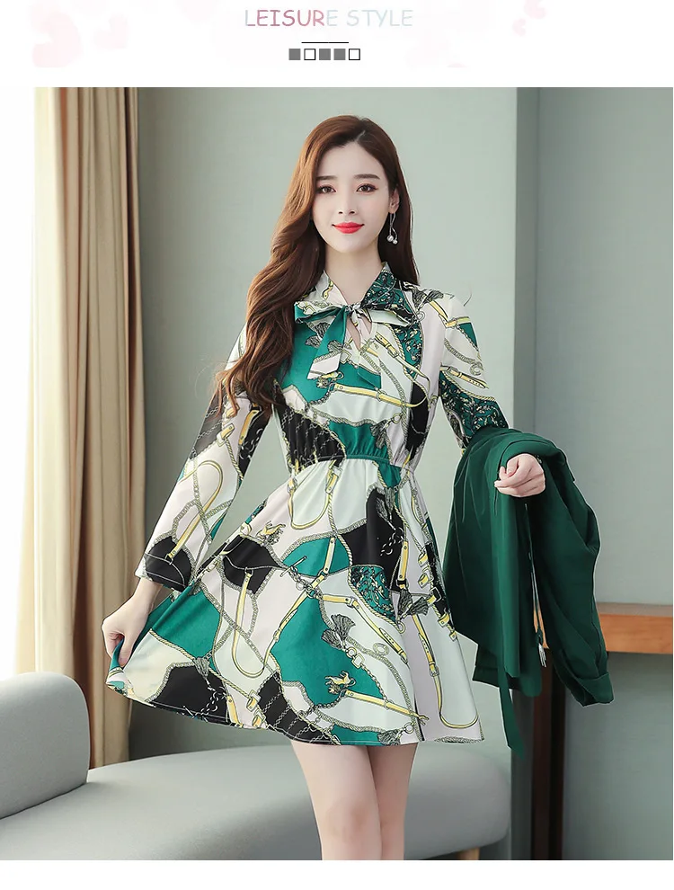 Women's Elegant Chic Two Piece Suit for Women Long Coat and Dresses Korean  Fashion Sashes Jacket with Floral Print Dress Sets