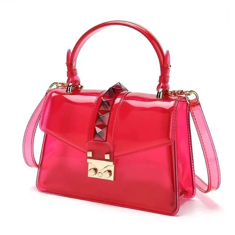 Женские сумки-мессенджеры с заклепками, роскошные сумки, женские сумки, дизайнерские ПВХ желейные сумки, модные сумки через плечо, женские Сумки из искусственной кожи - Цвет: small hot pink