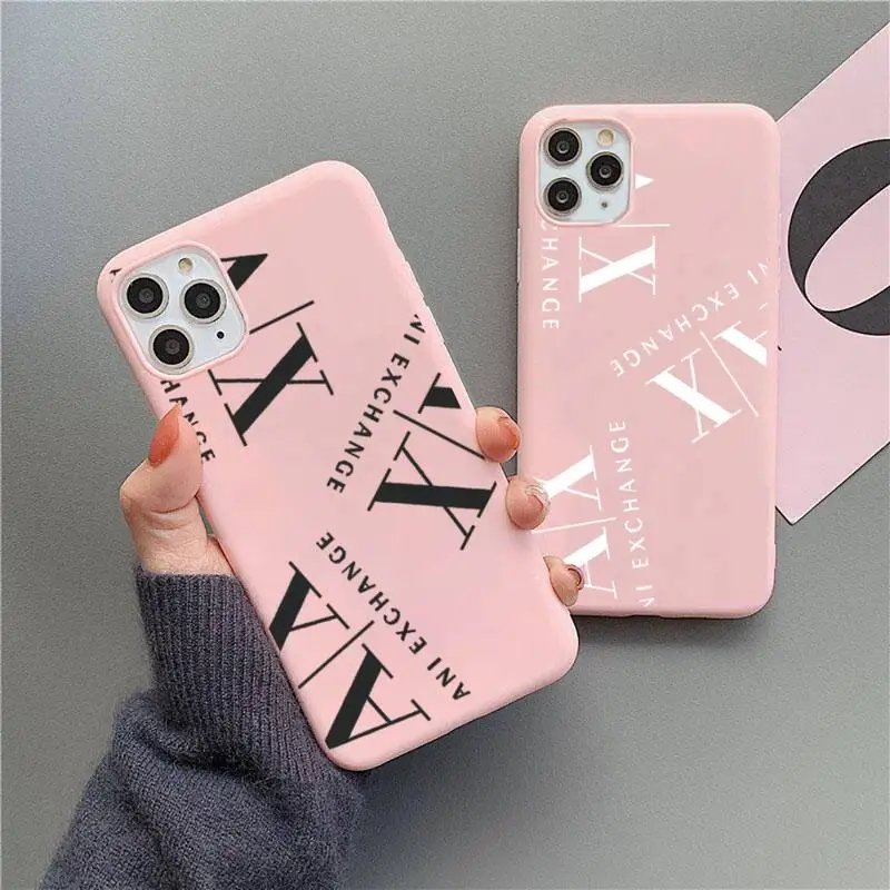 

Italian Luxury brand AX Phone Case for iPhone 12 mini 11 Pro Max X XR XS 8 7 6s Plus Matte Candy Pink Silicone Cases
