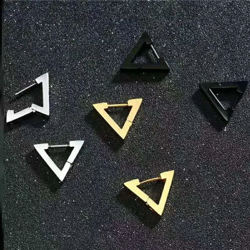 Fashion Gothic Triangle Earrings Unisex Punk Rock copper Men Women Ear Stud Pierced Push-Back Plug Buckle jewelry 1 | Украшения и