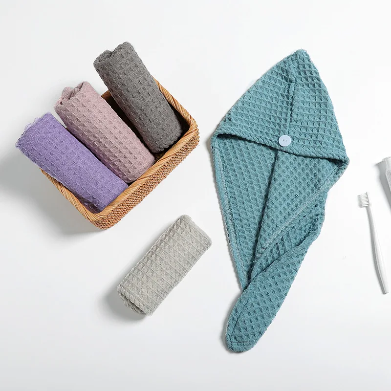YIANSHU Quality Fabric Waffle Dry Hair Towel Strong Absorbency Pure Color Dry Hair Cap Home Hotel Travel Rapid Drying Hair Towel