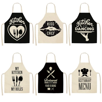 

1Pcs Letter Alphabet Kitchen Aprons For Women Cotton Linen Bibs Household Cleaning Pinafore Home Cooking Apron 53*65cm WQL0001