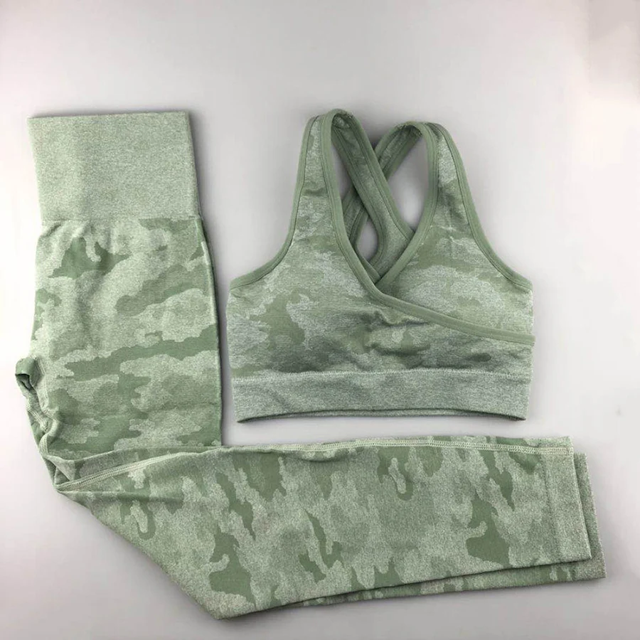 Camo Seamless Yoga Set Women Fitness Clothing Booty Leggings+High Impact Sport Bra 2 Pcs Suits Gym Tracksuit | Спорт и развлечения