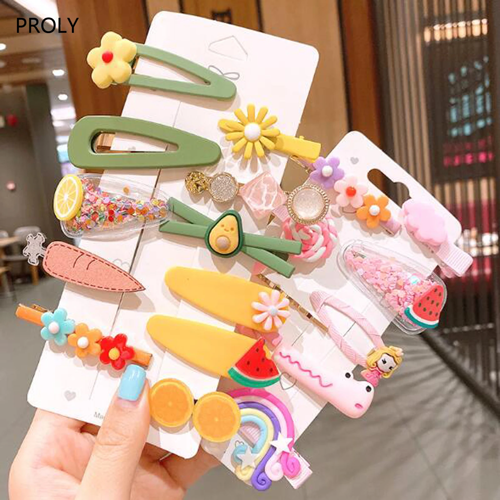 

PROLY 6/9/10/12/Pcs/Set Girls Hairpins Lovely Kids Flower Fruit Barrettes Rainbow Sequin Hair Clips Hair Accessories