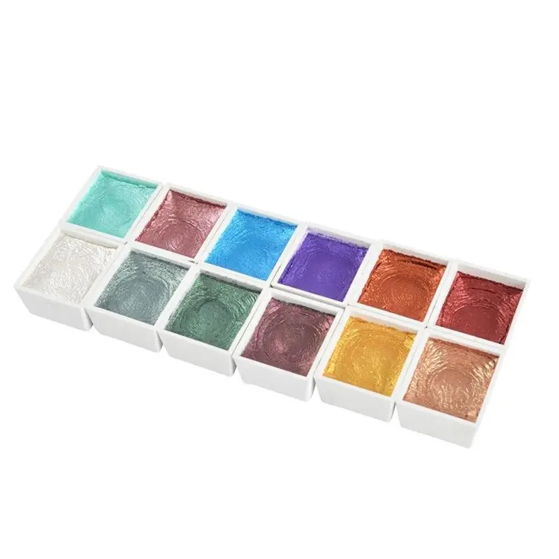 

12 Color Glitter Water Color Set Metallic Gold Pigment Paint Artist Painting