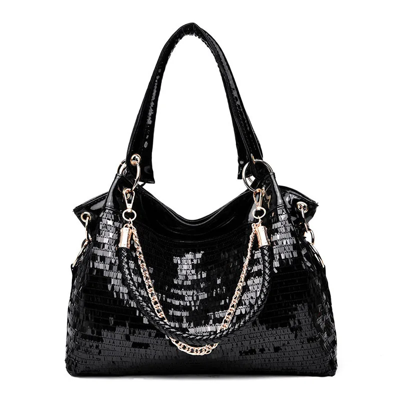 black patent leather tote