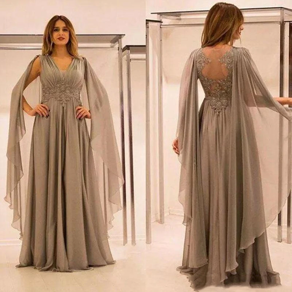 Elegant Chiffon Illusion Back Mother Of The Bride Dresses With Lace Applique Beads Ruched V Neck Mother Groom Dress Plus Size