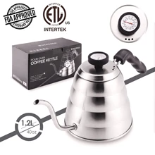 Chaleira de chá de aço inoxidável com termômetro, gooseneck bico fino para derramar sobre o pote de café, funciona no fogão, 40oz/1.25l