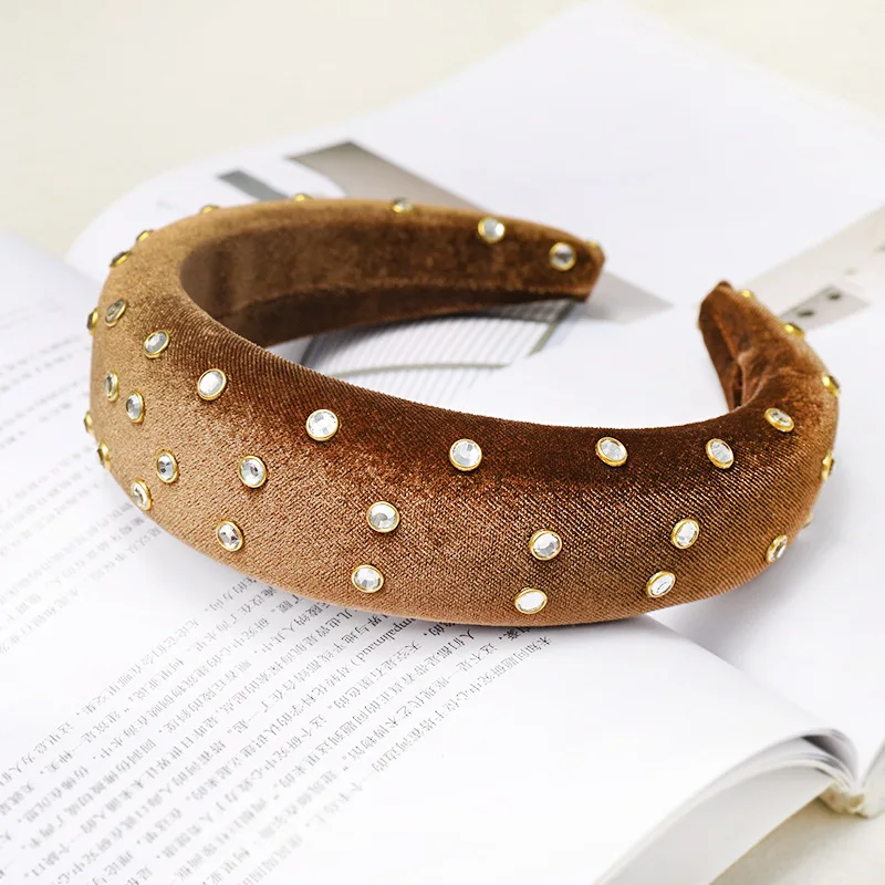 Europe And America Exaggeration Sponge Large Rims Hair Bands Thick Gold Velvet Man-made Diamond Headband C571
