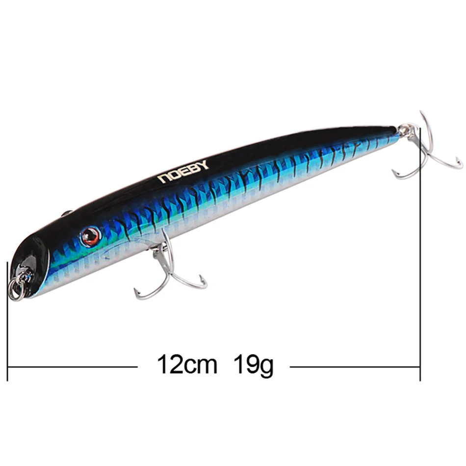 NOEBY 12cm Lipless Minnow Fishing Lure Lifelike Wobbler Hard Bait VMC Hooks19g Saltwater Swimbait Fishing Tackle NBL9153 seabass