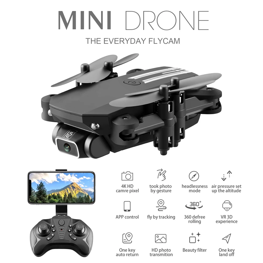 Mini RC Drone w/ 4K 1080P HD Camera WiFi FPV UAV Aerial Photography Helicopter Foldable LED Light Quadcopter Remote Control Dron