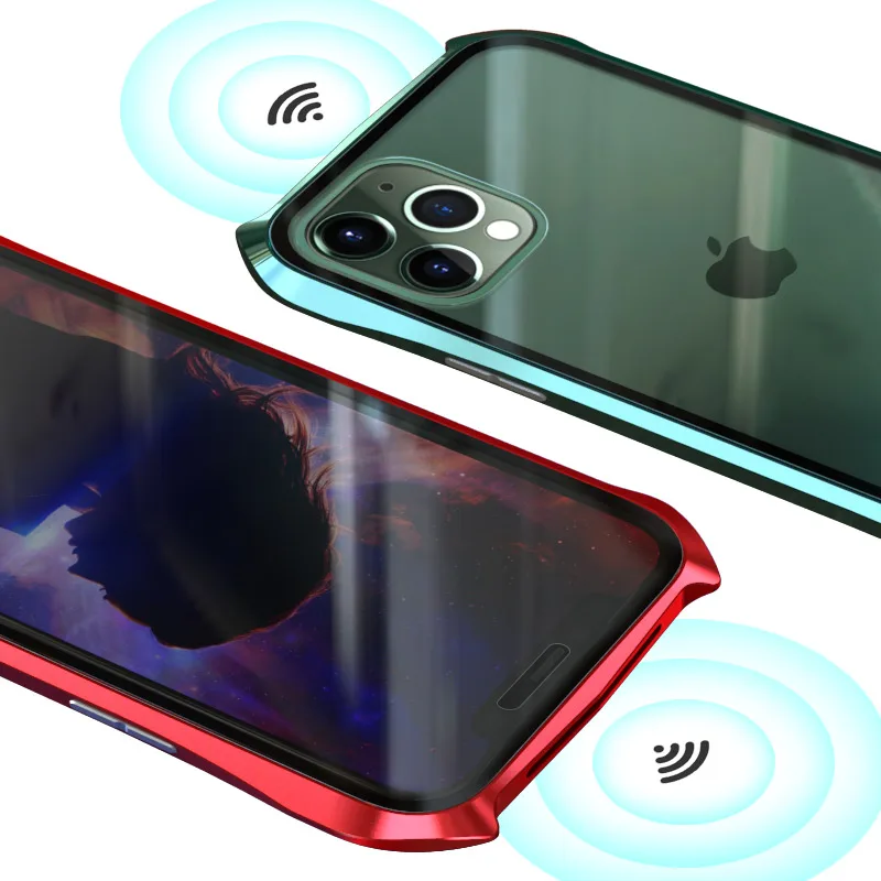 Двухсторонний чехол из закаленного стекла для iphone 11 pro max, Передняя Задняя панель 360, металлический чехол с магнитной адсорбцией, защитная оболочка всего тела