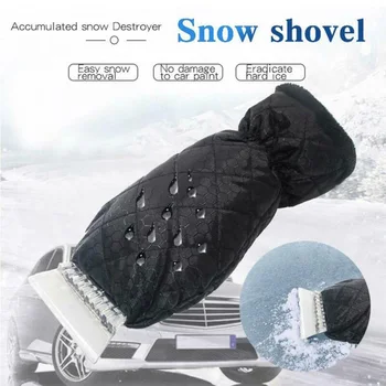 

Auto Windshield Glove Snow Scraper Shovel Mitt Fleece Ice Frost Clean Removal Car Accessories