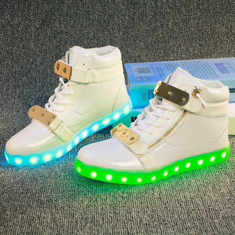 Модная яркая однотонная детская обувь с USB Led-светильник; дышащие светящиеся кроссовки с зарядкой для больших детей; для девочек и мальчиков; Размеры 35-45