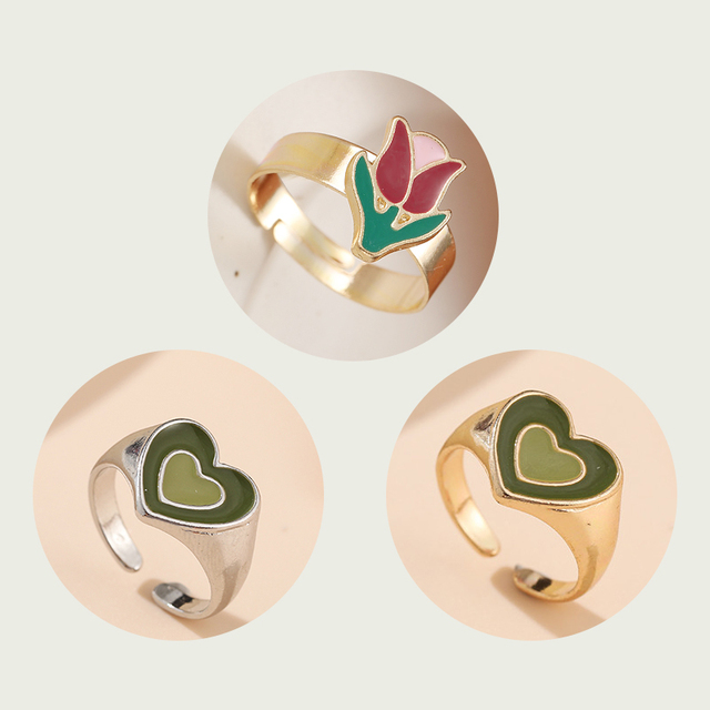 Heart Y2K Ring Set Open Cooper Rings For Women Candy Color Hand-painted Knuckle Rings Jewelry