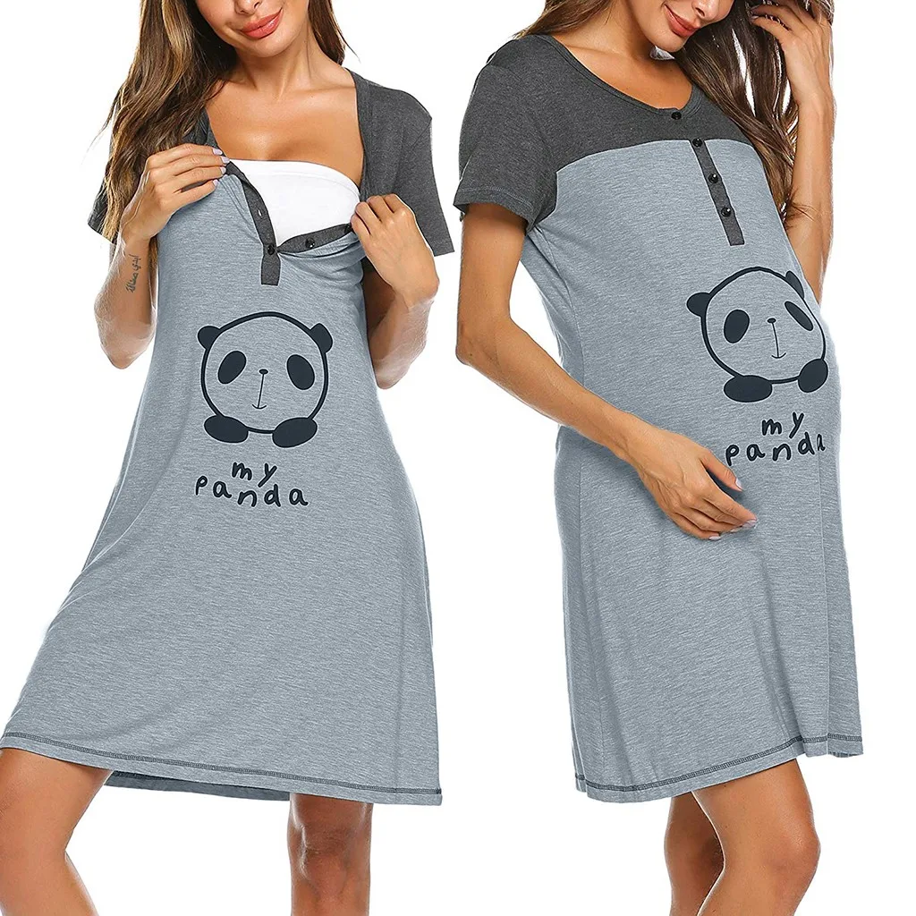 

2020 Popular Women Maternity Short Sleeve Cute Print Nursing Nightdress Soft And Comfortable Cotton Spot Breastfeeding Dress