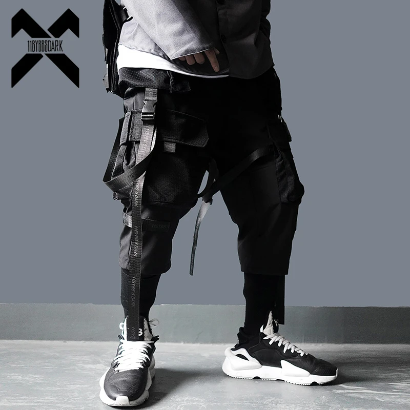 11 BYBB'S DARK Cargo Pants Men Harajuku Streetwear Tactics Pants Ribbon Multi-pocket Trousers Elastic Waist HipHop Male DG29 cargo pants outfit