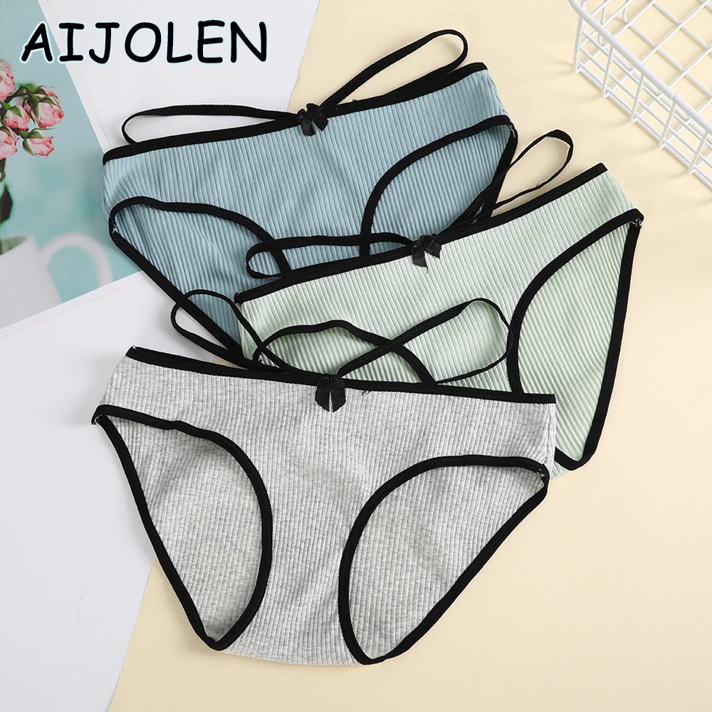 

AIJOLEN Non-marking Threaded Panties With Bowknot Thin Straps For Girls Comfortable And Breathable Solid Color Brief