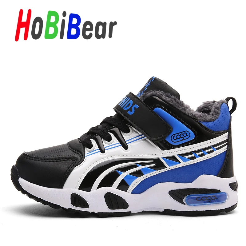 HOBIBEAR/спортивная обувь для мальчиков; Уличная обувь с мехом для больших детей; повседневная обувь; цвет черный, золотой; Дизайнерские кроссовки для мальчиков; детская обувь на плоской подошве с высоким берцем