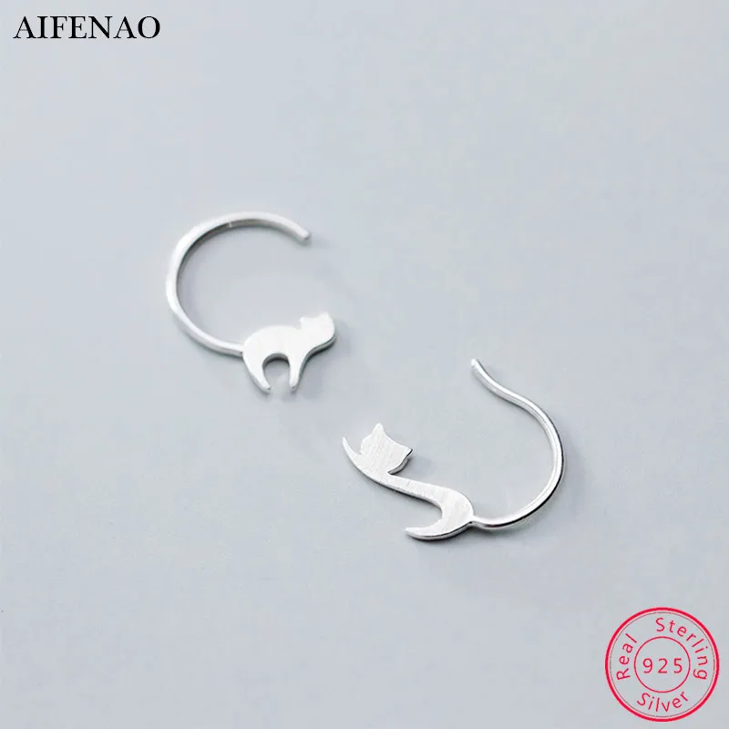 925 пробы, серебряные серьги-гвоздики в виде кота для женщин, модная Асимметричная серьга в виде животных, ювелирные изделия для ушей, подарок для девушек