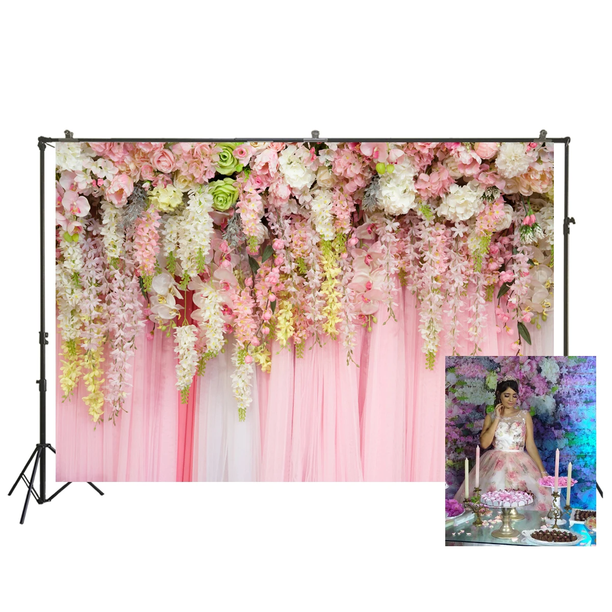 Фон для фотосъемки свадьбы Шторы розовые цветы стены День рождения Baby Shower Декор