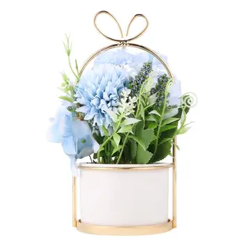 

Round Ceramics Bonsai Simulated Silk Cloth Flower Bonsai Pretty Potted Landscape Decorative Crafts Garden Ornament (Light Blue)