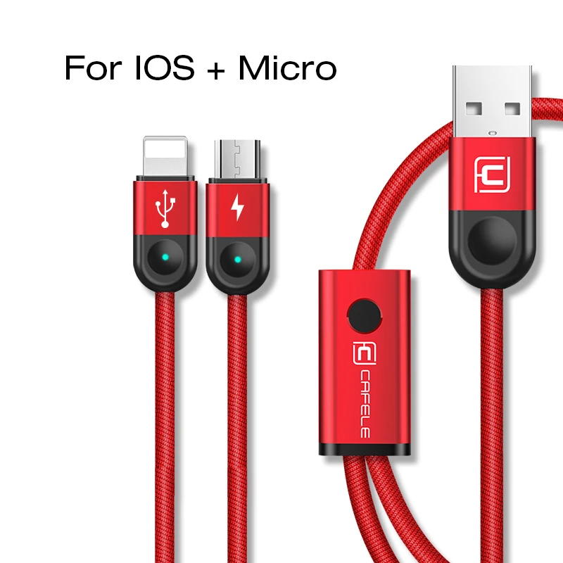 Cafele 2 в 1 USB кабель Micro type USB C кабель для iPhone X XR 7 зарядное устройство зарядный провод для samsung S9 huawei P30 130 см Синхронизация данных - Цвет: For ios  and micro