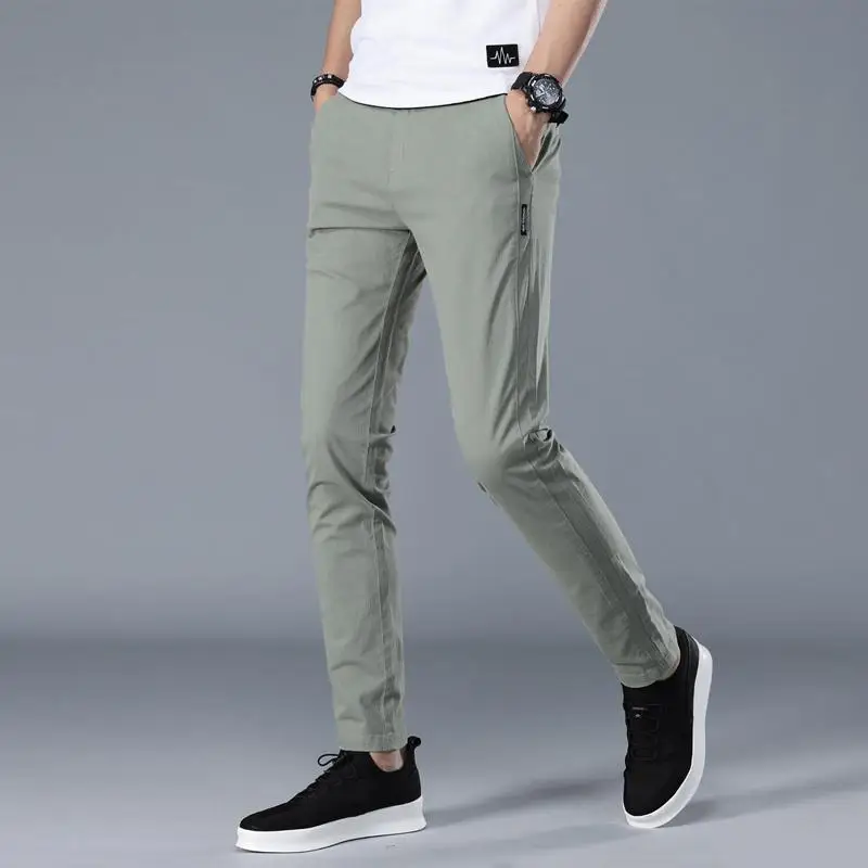 Pantalones de marca para hombre, pantalones casuales de negocios para hombre, pantalones clasicos de longitud media recta, panta