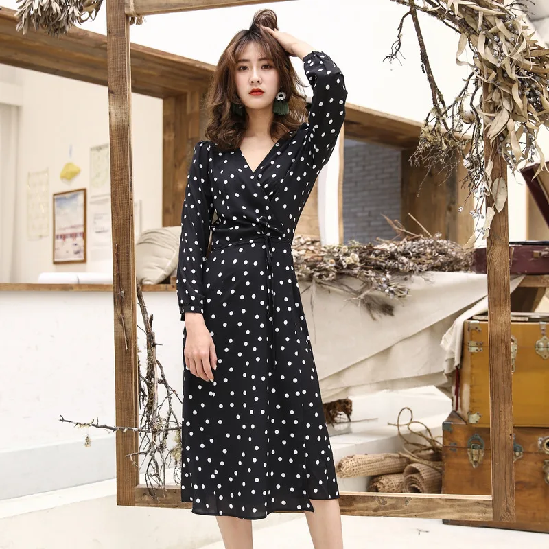 

Women's Clothing Dresses Christmas sexy pullover femme jurken work polka dot chiffon dress plus size bodycon long 2019 autumn