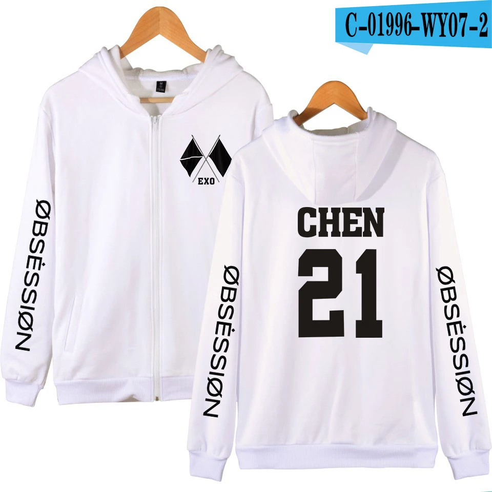 Frdun Tommy KPOP EXO Sixth Album OBSESSION X-EXO Print Zipper Hoodies Sweatshirt Women/men Fashion Hoodies Zippers - Цвет: picture color