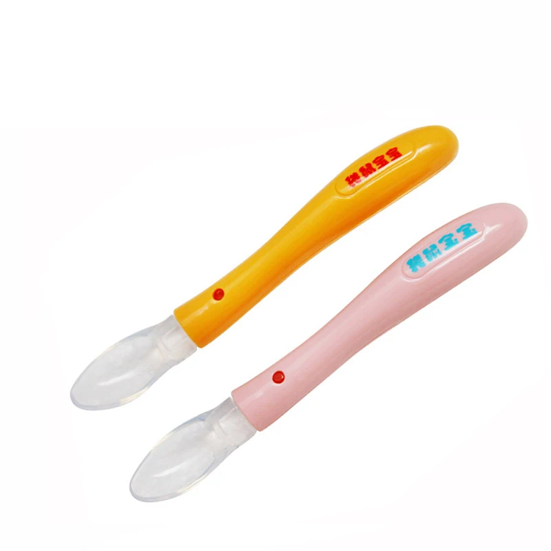 Baby Spoon Baby Kangaroo Spoon Infants Silicone ruan chi/Flexible Tip Spoon Soft Spoon - Color: Yellow