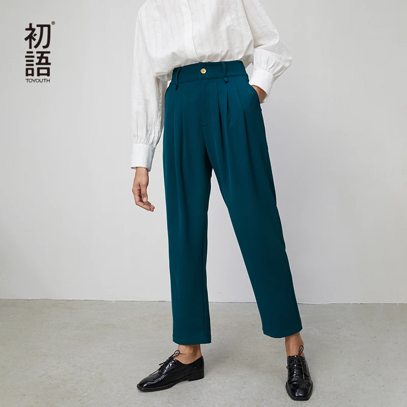 

Toyouth Office Ladies Fashion Suit Pants 2020 Spring New High Waist Harem Pants Women Black Trousers